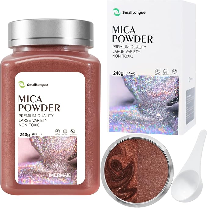 Mica Powder, Imermaid, 240g with Scoop, Complies with ASTM D-4236 | For Epoxy Resin, Soap, Bath Bomb, Candle| Safety Material| Odorless| Brilliant Colors