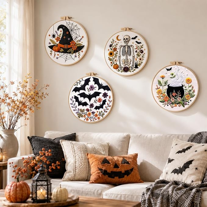 4 Set Halloween Embroidery Kit, DIY Hand Embroidery Kit for Beginners