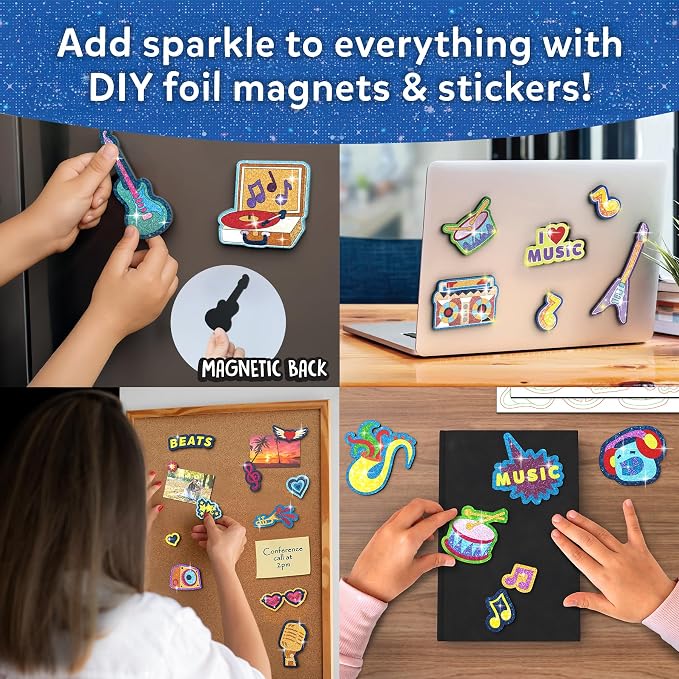 Skillmatics Foil Fun Good Vibes, Foil Art & Craft Activity, Gift for Tweens | 20+ DIY Foil Art Magnets, 60+ Foam Stickers, Party Favor & Activity for Kids, Teens, Adults, Gift for Ages 7–13, Travel Toy