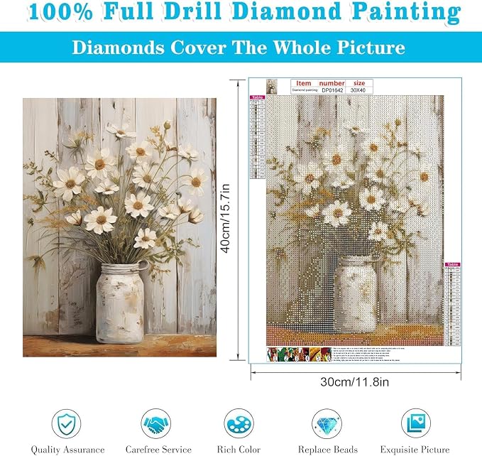Diamond Art Kits for Adults,Vintage Flower Diamond Painting Kits 12x16in