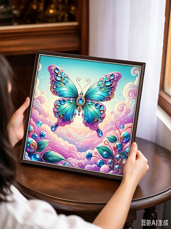 Diamond Art Kits for Adults,Butterfly Diamond Painting Kit,13.8X13.8 Inch | Full Round Drill Diamond Painting for Beginners, 5D DIY Paint by Diamond Dot Gem Art Craft,for Home Wall Decor