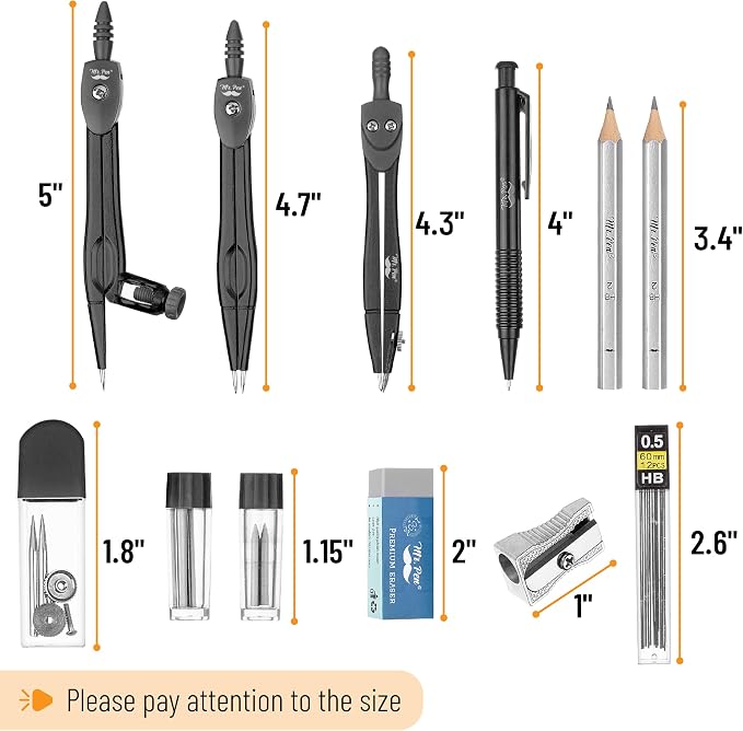 Mr. Pen- Geometry Set, 15 pcs, Black, 6 Inch Swing Arm Protractor, Divider | Set Squares, Ruler, Compasses and Protractor