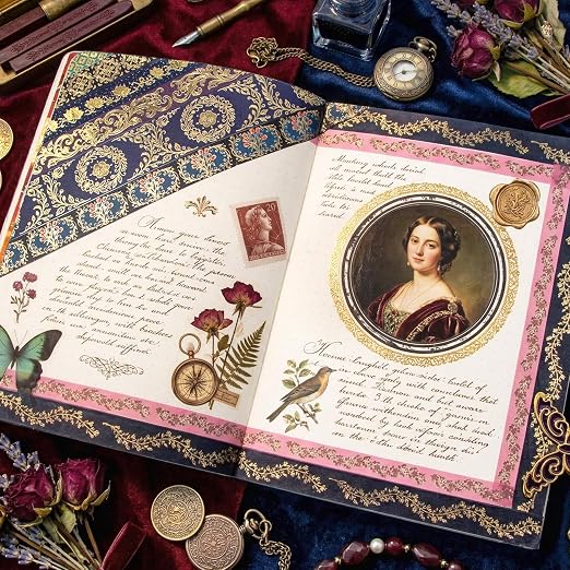 Gold Foil Washi Tape Set — 24 Rolls Vintage Dark Academia Aesthetic, Baroque Gothic Jewel Tone Decorative Tape for Junk Journal Supplies, Scrapbook, Planner — Gift Box (3 Sizes)