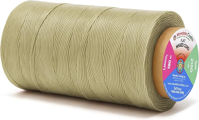 Mandala Crafts 210D 1mm Beige Flat Waxed Thread for Leather Sewing
