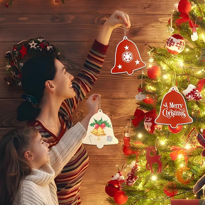 Large Size 7 inch Wooden Christmas Ornaments to Paint 10PCS, DIY Blank Bell Cutouts Unfinished Wood Ornament for Crafts Hanging Christmas Decorations, Wood Discs Ornament for Home Autumn Winter