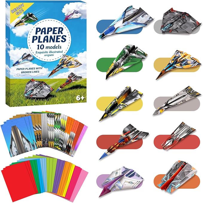 hapray 60 Sheets Paper Airplane Kit, Paper Plane with Origami Book & Video