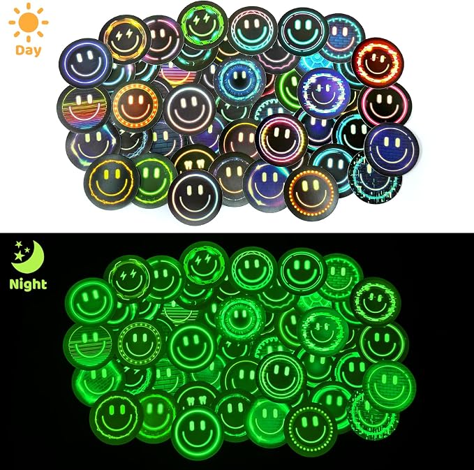 50PCS Neon Glow in The Dark Stickers, Smile Neon Stickers