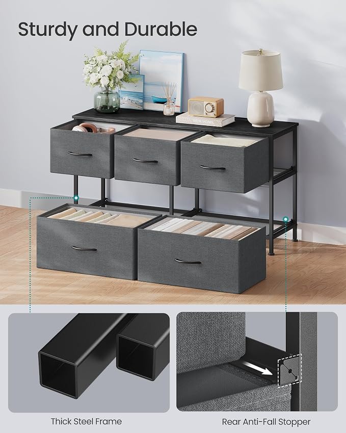 SONGMICS Dresser for Bedroom, Wide Dresser with 5 Fabric Drawers