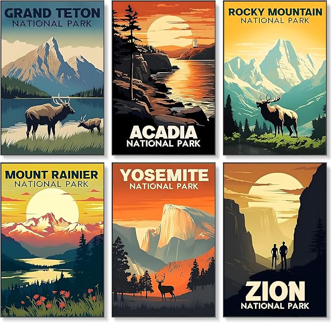 6 Pack Paint by Numbers Kit for Adults Beginner National Park, 8x12 Inch | Without Frame Canvas, DIY Acrylic Painting by Numbers National Parks, Stress Relief Gift, For Home Wall Decor