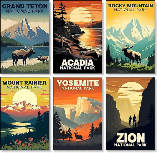 6 Pack Paint by Numbers Kit for Adults Beginner National Park, 8x12 Inch | Without Frame Canvas, DIY Acrylic Painting by Numbers National Parks, Stress Relief Gift, For Home Wall Decor