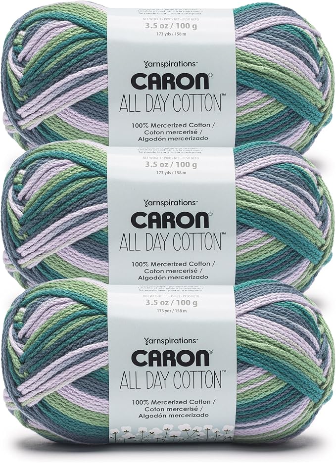 Caron All Day Cotton Prints Yarn for Crocheting, Starling, 3-Pack | #4 Worsted Yarn, 100% Mercerized Cotton, Soft Crochet Yarn for Knitting, Amigurumi & Crafts, 173yds, 100g/3.5oz per skein