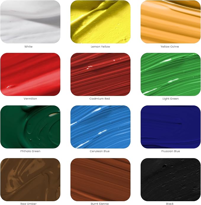 MyArtscape Oil Paint Set - 12 x 12ml Artist Oil Paint Tubes | Rich pigment oil paint set with smooth blending glossy finish and excellent coverage for canvas painting
