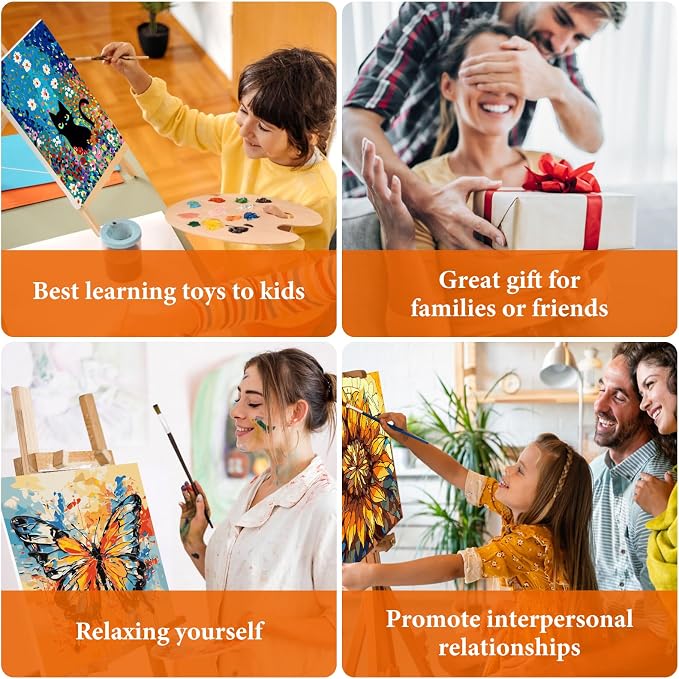 Fountor Framed Paint by Numbers Kit for Adults Beginner & Kids Ages 8-12, Sunflower Paint by Number with Frame, Easy Acrylic Watercolor Sunflower Painting by Numbers Kit on Canvas 10x10 inch