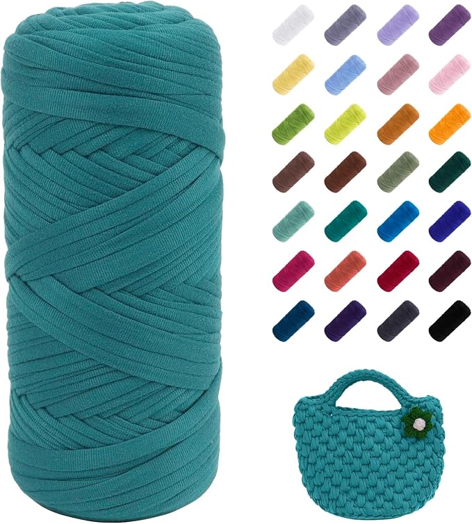 JeogYong T-Shirt Yarn, 200g/196ft Elastic Fabric Cloth Knitting T Shirt Yarn, Grass Green Thick Crochet Fabric Ribbon for Crocheting Bags/Baskets/Rugs, Home Decor, DIY Crafts