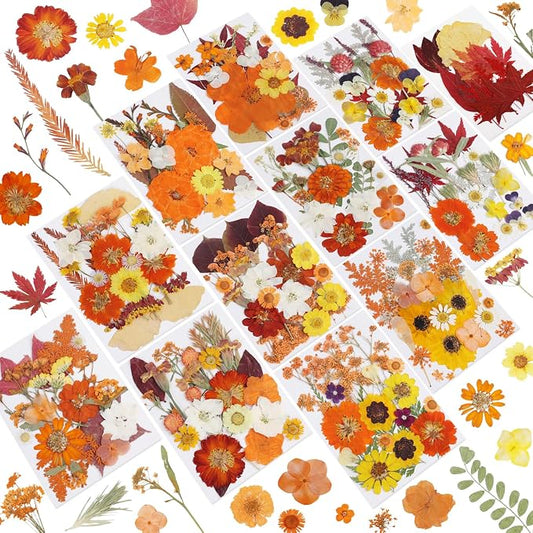 NESCCI 277 Pcs Autumn Dried Flowers for Crafts,Real Nature Dried Flowers for Craft Bulk Dry Flowers Leaves Kit Used for Resin Molds Scrapbooking DIY Art Crafts Candle Soap Making Nails Décor