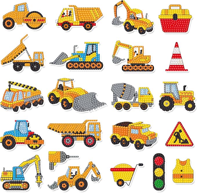 Labeol Diamond Art Kits for Kids Boys and Girls Ages 6-8-10-12 Easy to DIY Creative Diamond Art Sticker Craft by Numbers Kits for Kids and Adult Beginners (Engineering Vehicles)