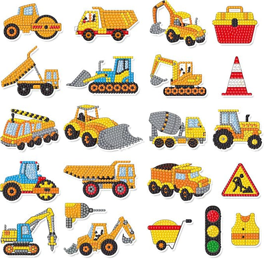 Labeol Diamond Art Kits for Kids Boys and Girls Ages 6-8-10-12 Easy to DIY Creative Diamond Art Sticker Craft by Numbers Kits for Kids and Adult Beginners (Engineering Vehicles)