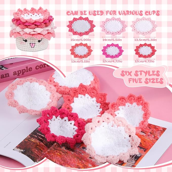Hssugi Crochet Kit for Beginners, 6PCS Potted Plant Coasters Crochet Kit | Coasters Crochet Kit with Step-by-Step Video Tutorials, Crochet Hooks, Learn to Crochet Kits for Adult Beginners