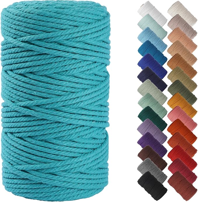 NOANTA Turquoise Macrame Cord 4mm x 109yards, Cotton Rope Macrame Yarn | Macrame Rope Supplies, 3 Strand Twisted Cotton Yarn String, Cotton Cord for Wall Hanging, Plant Hangers, Crafts, Knitting