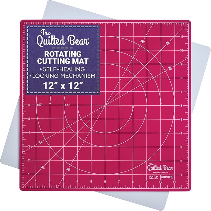 The Quilted Bear 12" x 12" Rotating Self-Healing Cutting Mat, Pink
