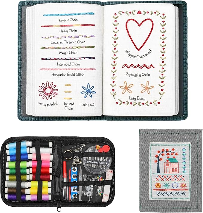 INDCOLOR 2026 Upgraded Embroidery Stitch Book Kit, 106 Patterns with Tools & Tutorials, 86 PCS Beginner Embroidery Kit, Portable All-in-One Hand Embroidery Book for Adults & DIY Craft Lovers