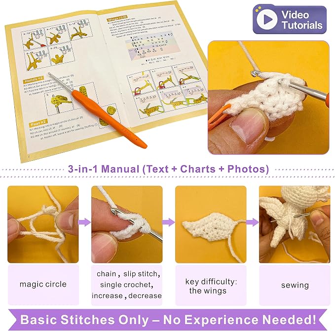 LuNuaFvy Crochet Kit for Beginners, Adults & Kids, Complete Animal Starter Kit to Make 2 Amigurumi Dragons,DIY Gift with Easy-to-Follow Book & Video Tutorial, Soft Yarn, 2 Bags