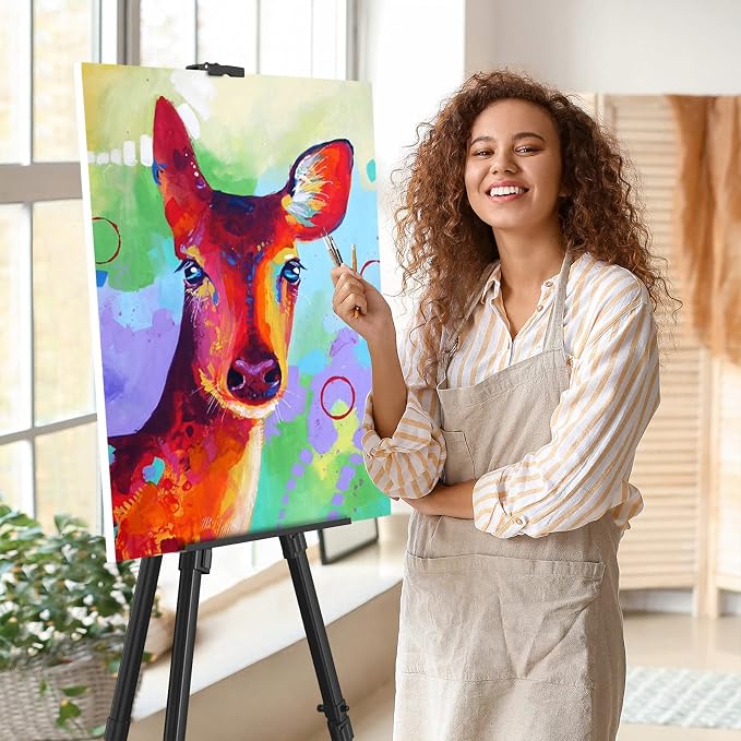 Art Painting Display Easel Stand - Portable Adjustable Floor Artist Easel | Aluminum Metal Tripod Black Stand with Bag, Height from 17" to 66", Sturdy for Table-Top/Floor Painting, Drawing, Displaying