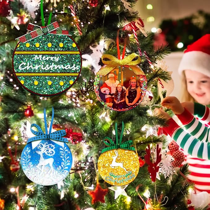 Juome Christmas Ornaments Resin Molds Silicone, Christmas Molds for Epoxy | 4 Pcs Round Shape Pendant Christmas Molds for Epoxy Resin, DIY Crafts Keychain Making Christmas Tree Decorations