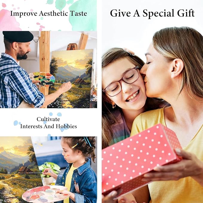 Paint by Numbers Kit for Adults Beginner, Mountain Paint by Numbers Kits | Country Cabin Adult Paint By Number Kits On Canvas Country Oil Paint Kits Adults' Paint-By-Number Kits Home Decor 16x20 Inch