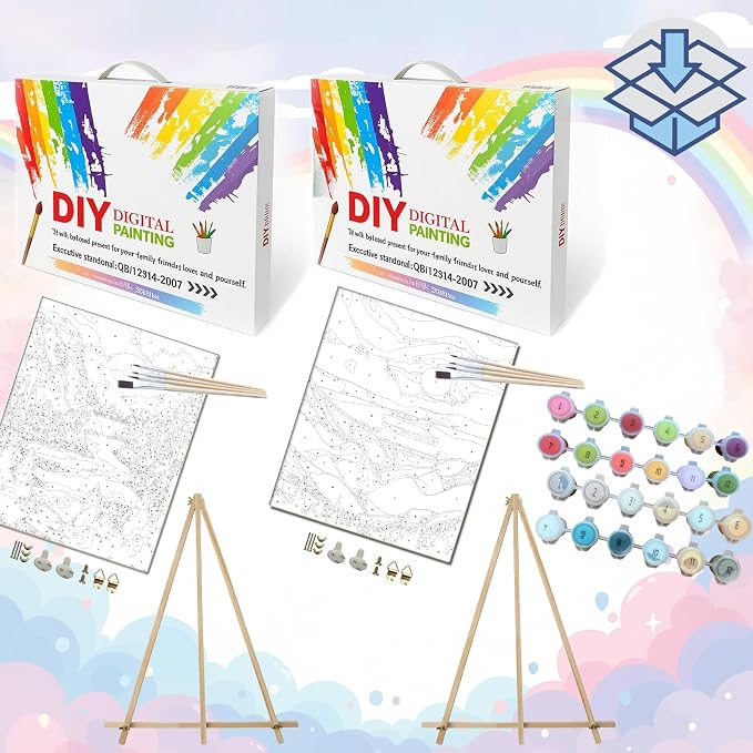 BAISITE Paint by Numbers Kit for Adults Beginners,8" Wx12 L 2 Pack Canvas for Painting Kits for Adults in Colorful Box 1112-ALREADY Framed