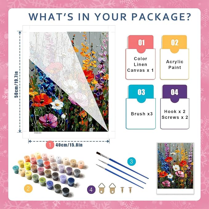 HITO Wildflowers Paint by Numbers Kit for Adults 16x20 Inch Frameless | Flowers Paint by Numbers for Adults Beginner, Wildflowers Paint by Numbers for Gift Home Wall Decor