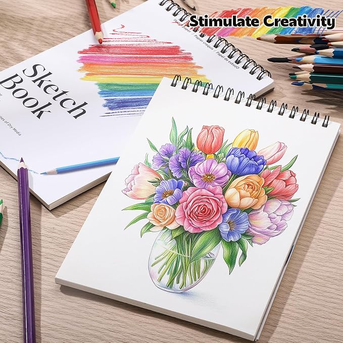 12 Pack Small Sketch Books, 5.5 × 8.5 in, Spiral Bound, 100gsm | Acid-Free 30 Sheet Pads, Micro-Textured Paper, Flat-Lay Top Spiral, for Kids, Beginners & Artists