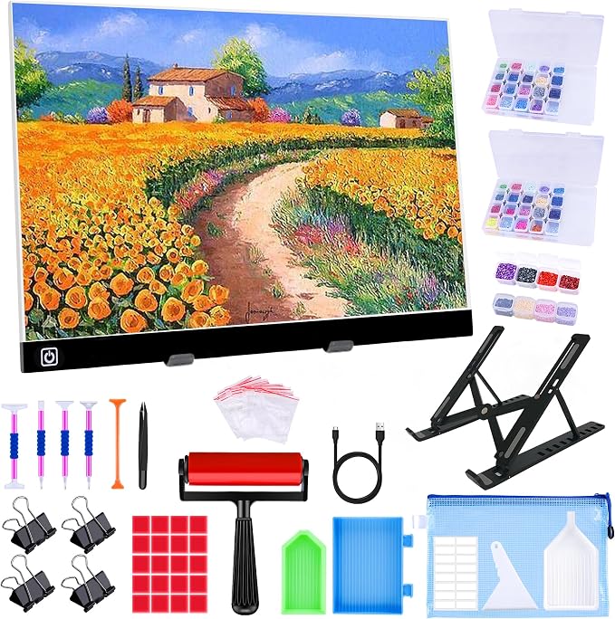Ratukall A3 LED Light Pad for Diamond Painting, USB Powered Light Board Kit | Adjustable Brightness Light Box for Tracing with Diamond Art Accessories & Tools, Includes Storage Case, Drill Pens & Stand