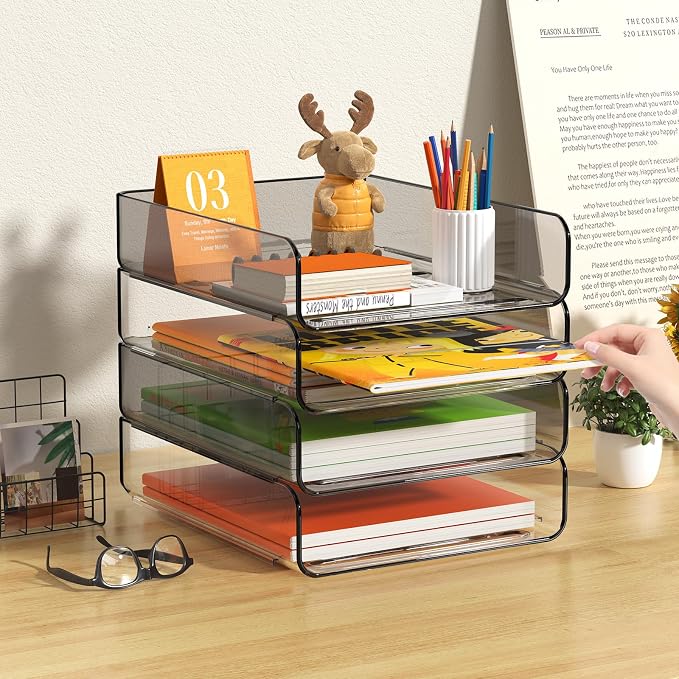 FANXIYQ 4-Tier Acrylic Paper Tray Organizer, 2-Tone Office Paper Organizer