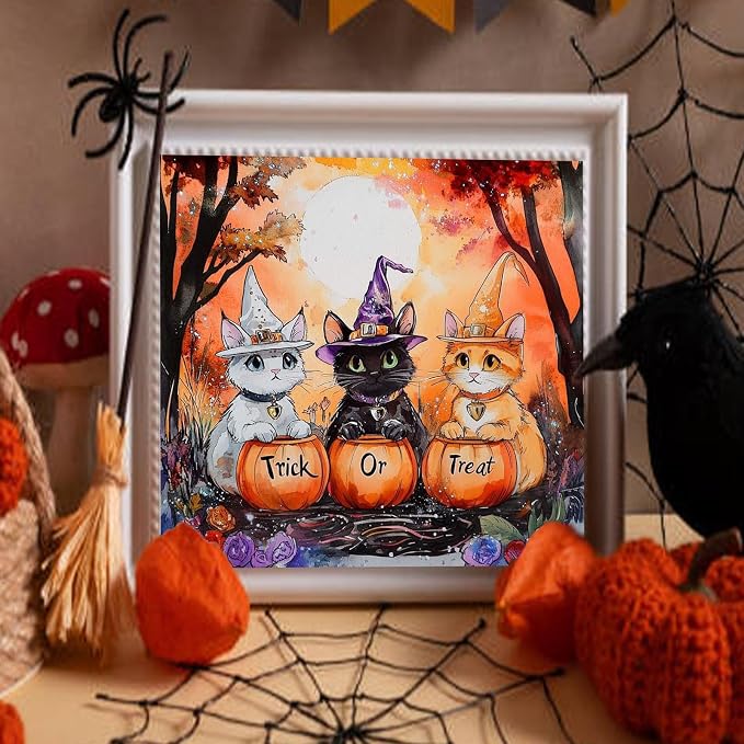 Halloween Paint by Numbers for Adults, Witch Cats Paint by Number on Canvas
