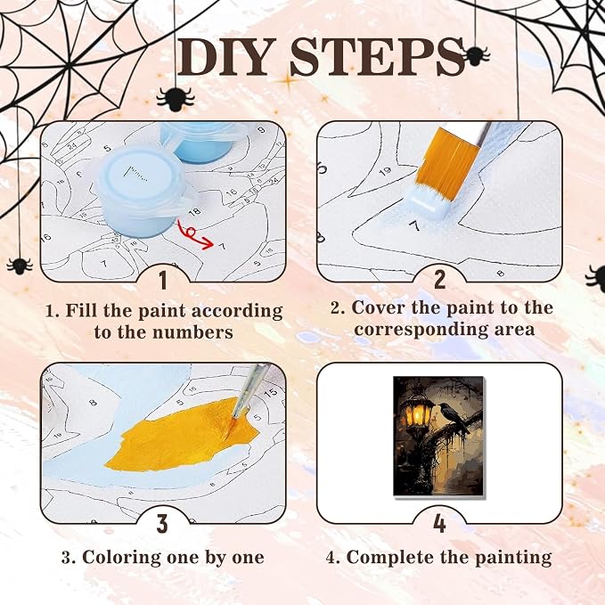 PHANTASYART Gothic Crow Framed Paint by Number with Wooden Easel 12x16inch | Gothic Adult Paint by Numbers, Horror Crow Canvas Paint by Numbers for Adults, DIY Acrylic Painting Kits for Adults