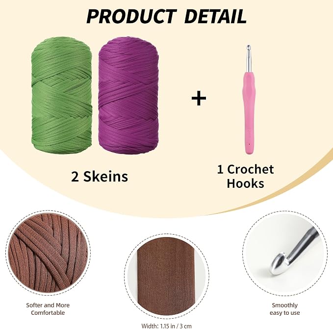 2 Pack T-Shirt Yarn - Together 800g/236 Yards Elastic Fabric Crochet Cloth T-Shirt Yarn, Thick Hand Knitting Yarns for Crocheting Bags/Rugs/Baskets/Craft Project (Modern, Baby Blue)