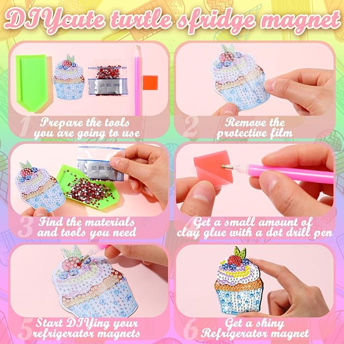 Remuuly 30 Pcs Cupcake Diamond Painting Magnet Diamond Art Kits for Adults | Cake Refrigerator Magnets, Cupcake 5D Rhinestone, Fridge Magnetic Sticker, Small Diamond Club Gifts, Beginner DIY Crafts