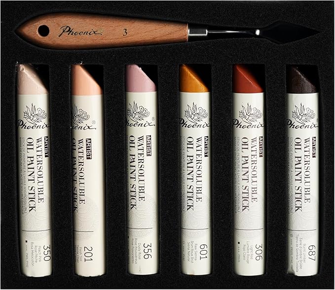 PHOENIX Skin Tone Oil Paint Stick - Set of 6 Flesh Tint 37ml Large Soft Water Soluable Oil Pastels for Artists