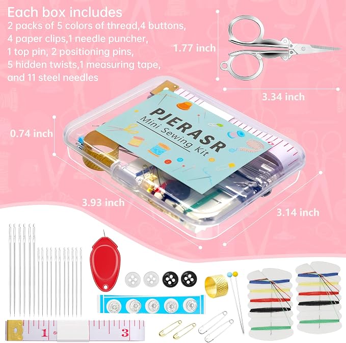Min Sewing Kit, Travel Sewing Kit with Multi-Color Threads, Scissors, Needles, Buttons, Portable Emergency Sewing Tool Set with Storage Case, Adults Sewing Repair Kit for Craft Supplies