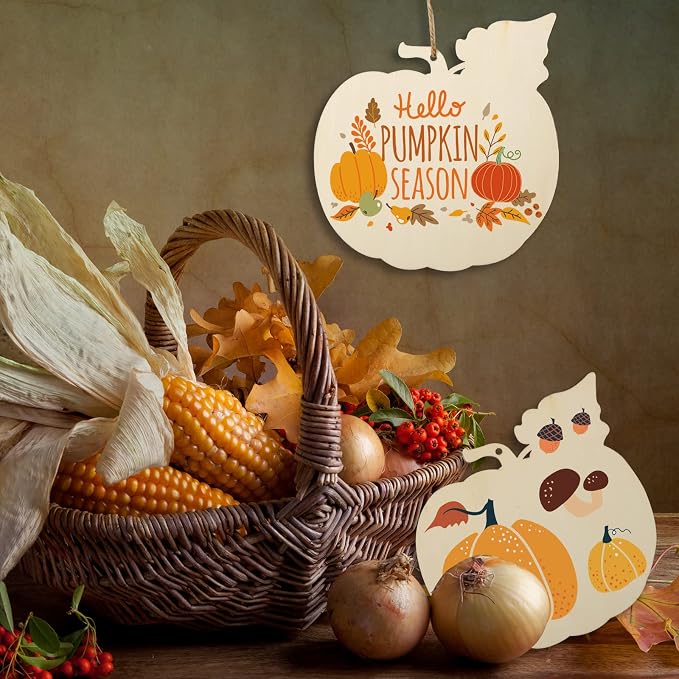 Large Size 7inch Wooden Halloween Thanksgiving Ornaments to Paint, DIY Blank Unfinished Pumpkin Wood Discs Ornament for Crafts Hanging Autumn Decorations(10PCS, Beige Pumpkin)