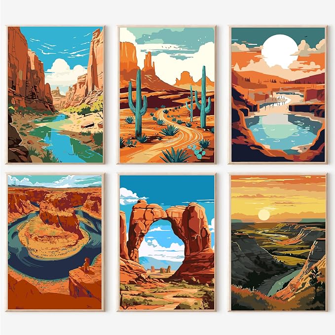 cupmod 6 Packs National Park Paint by Numers Kit for Adults,Landscape Painting by Number Kits on Canvas Without Frame,Landscape Adult Paint by Number Kits for Home Wall Decor 9.8x13.8inch