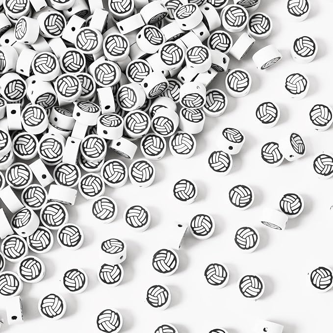 Augshy 300Pcs Volleyball Polymer Clay Beads 10mm Sport Clay Beads Charms for Bracelets Necklaces Earrings and Crafts Supplies