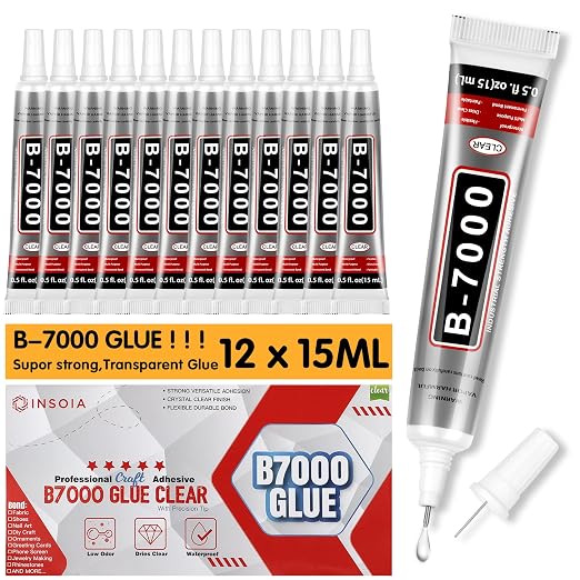 INSOIA Bedazzling Glue B7000 Clear, 12 x 15ml Precision Tip