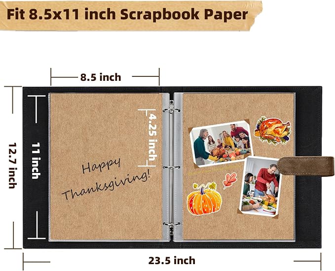 Vienrose 13"x11" Scrapbook Album Gift Set Faux Leather DarkBrown 60 Pages