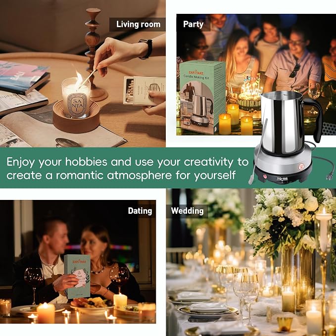 Zapstarz Candle Making Kit with Hot Plate, for Adults, Beginners | Candle Making Supplies with Wax Melting Pot, Candle Wicks, Stickers, Stirring Spoon, Anti-Scald Pad, Wooden Holders