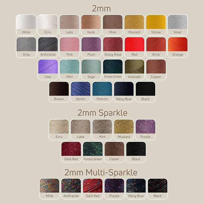 2 Pack of Sensy Premium 2mm 251 Yards Sparkle Polyester Rope 90% Polypropylene 10% Polyester Cord Macrame Cord 2mm Crochet Bag Cord Macrame Rope Crochet Thread for Knitter (Dark Red Multi Sparkle)