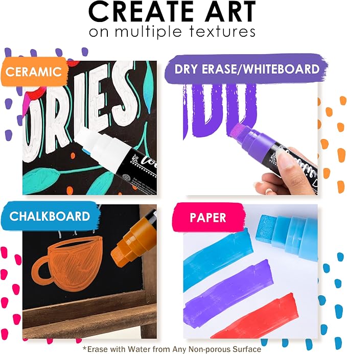 Loddie Doddie Chalk Markers for Blackboard, Wipes with Water, 15 mm, 8 Pack | Wipes Away with Water, For Glass & Non-Porous Surfaces, Smudge Proof, Jumbo Chisel Tip, Multicolor Set