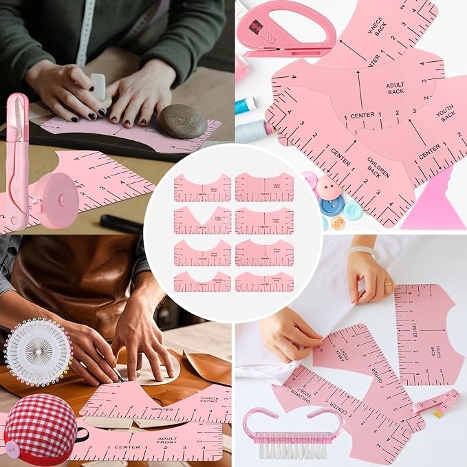XEUZK Sublimation Shirts Tool Pink Kit With 8T Shirt rulers, 3Pack Teflon Sheet for Heat Press 12 x 16in, Heat Resistant Gloves & Silicone Bumps, 4Rolls Heat Resistant Tape& Tape Dispenser Sublimation