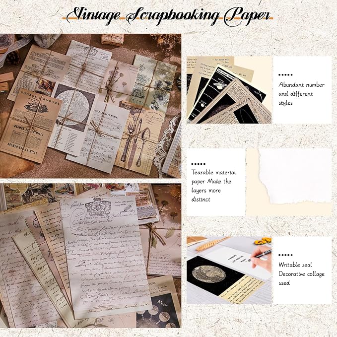 120Pcs Vintage Scrapbook Paper Kit for Junk Journal Supplies Stationery